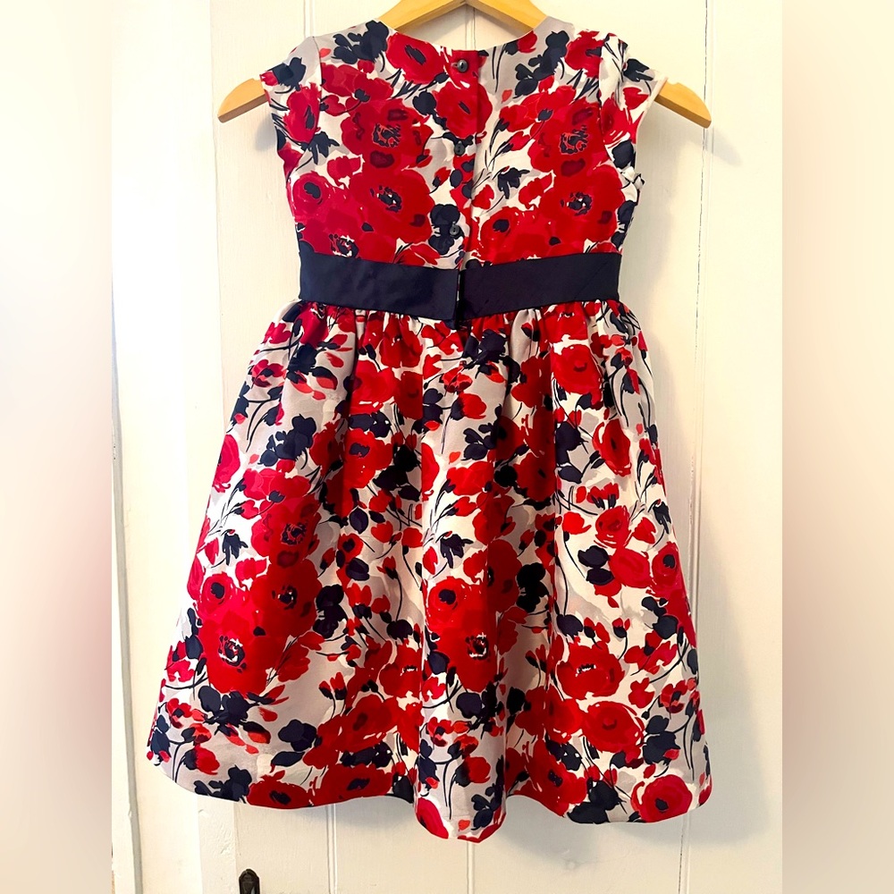 Janie and Jack Floral White Gray Navy Red Dress Size 6